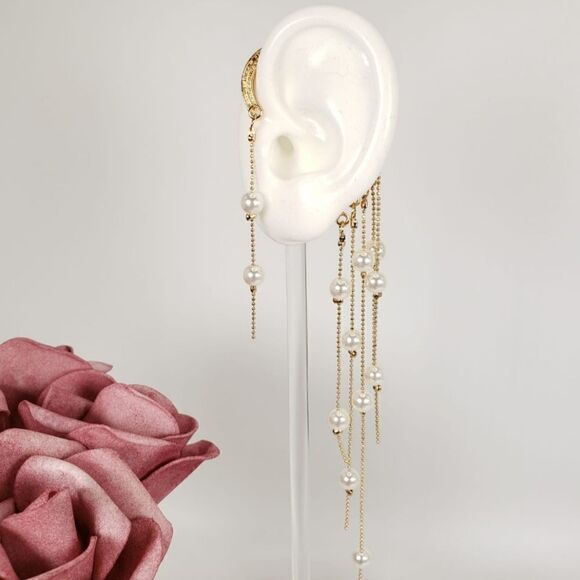 Brand New Gold With Pearl Ear Hook Earring - Picture 1 of 5